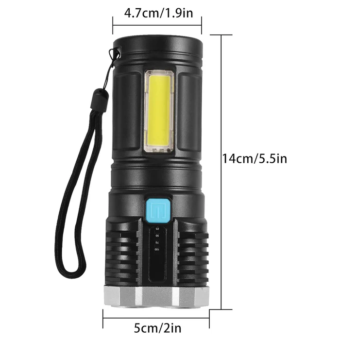 Multifunctional Strong 4 LED Torch Light, Portable Rechargeable Flashlight Long Distance Beam Range 800 Lumens COB Light 4 Mode Emergency for Hiking, Walking, Camping (4 LED Torch) - Image 3