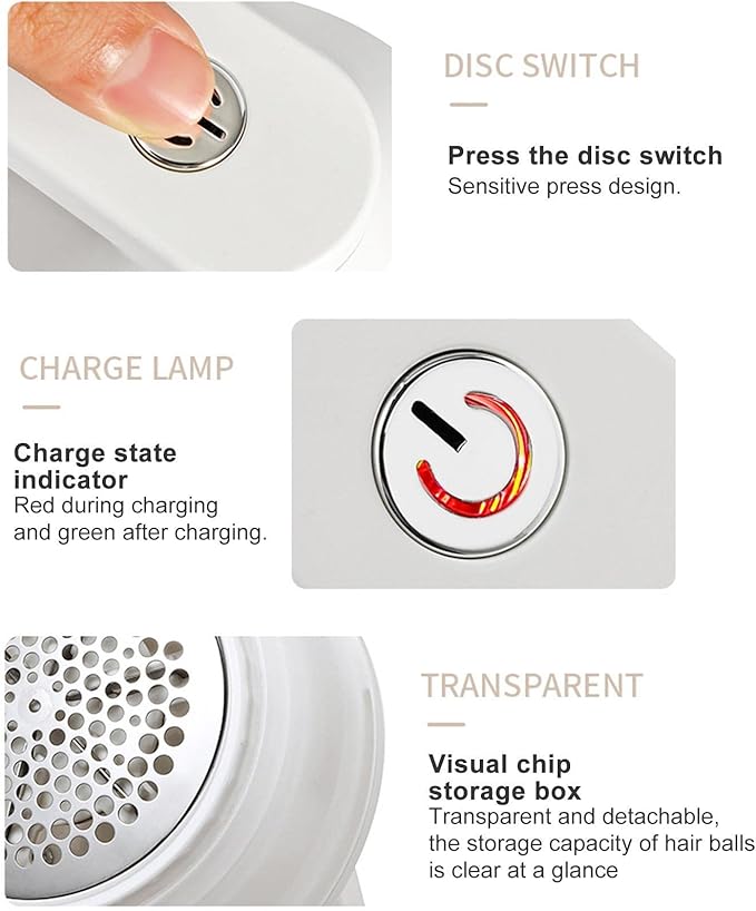 Electric Fabric Shaver, Rechargeable Lint Remover with 6-Leaf Blades, Electric Sweater Shaver, Fuzz Remover, Lint Roller (White) - Image 3