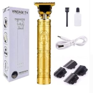 Vintage t9 " Professional Rechargeable Cordless Electric Hair Clippers Trimmer with 120 min Runtime with 2 hours Charging only, Grooming Hair Cutting Kit with 4 Guide Combs for Men T-Blade Hair Trimmer Model (Gold)