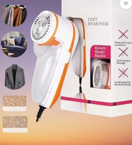 Electric Lint Roller & Fur Remover - Ultimate Lint & Pill Remover for All Fabrics Including Woolen Clothes, Sweaters, Blankets, Jackets, Carpets, & Curtains (White & Orange)